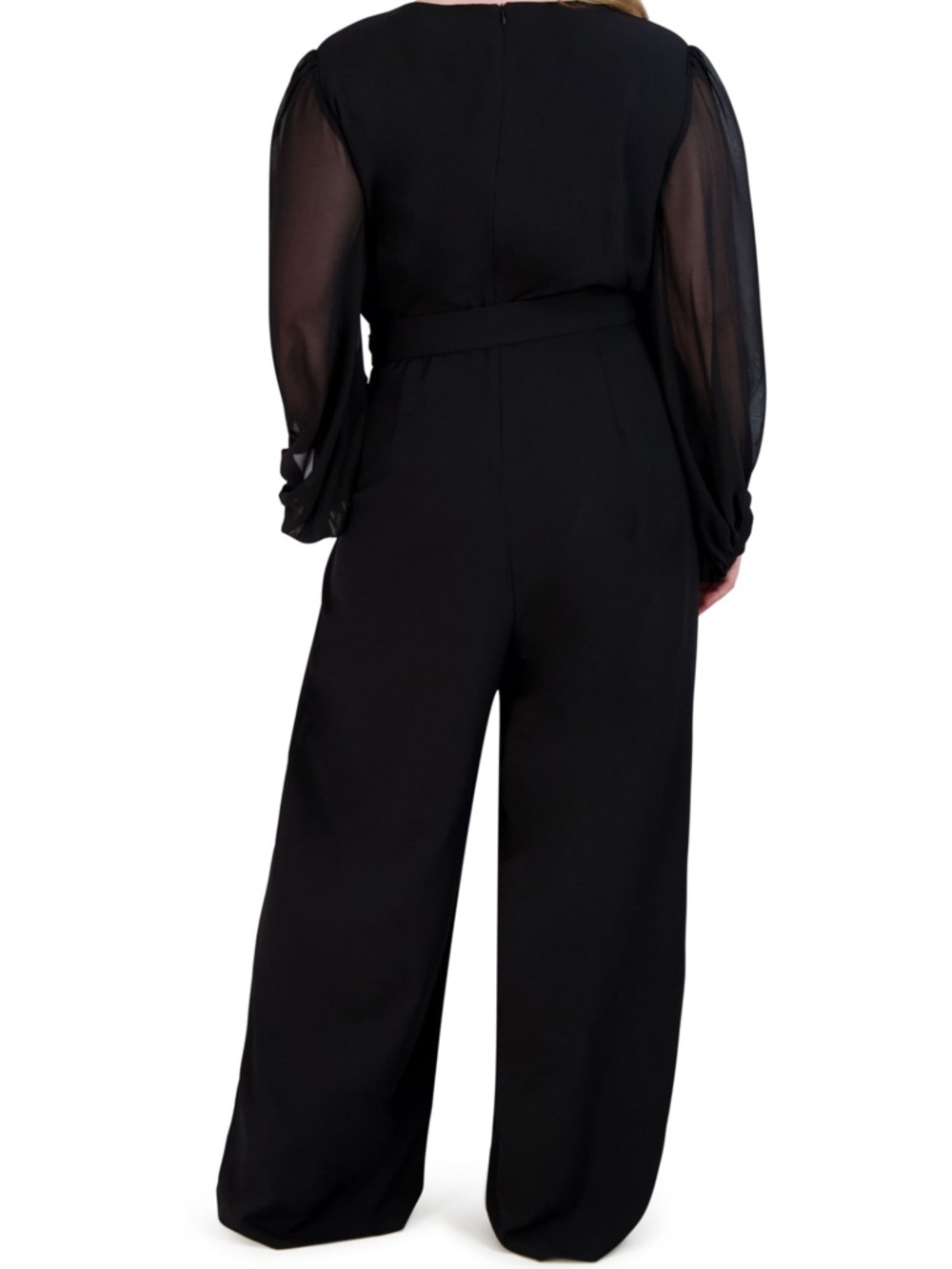 Donna Ricco women's solid black jumpsuit featuring sheer sleeves - Picture 7 of 12